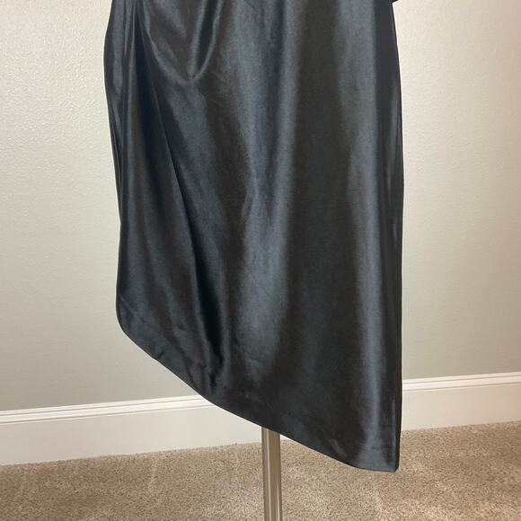 Adrianna Papell Satin One Shoulder Long Sleeve Midi Cocktail Dress Black Size 10 - Picture 8 of 14
